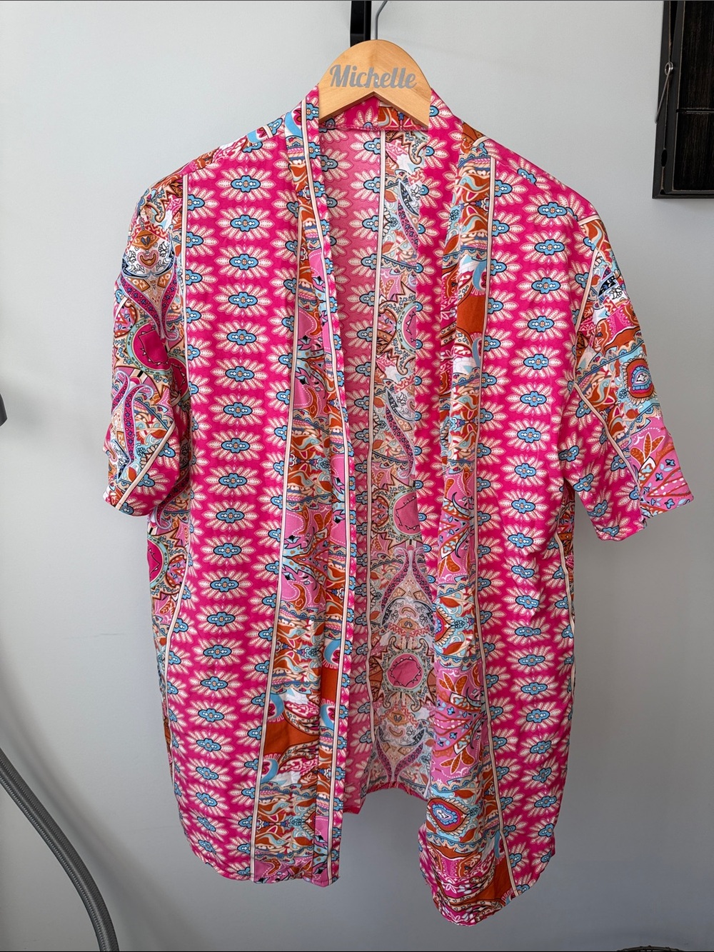 SHEIN Pink Paisley Short Sleeve Button-Down Shirt